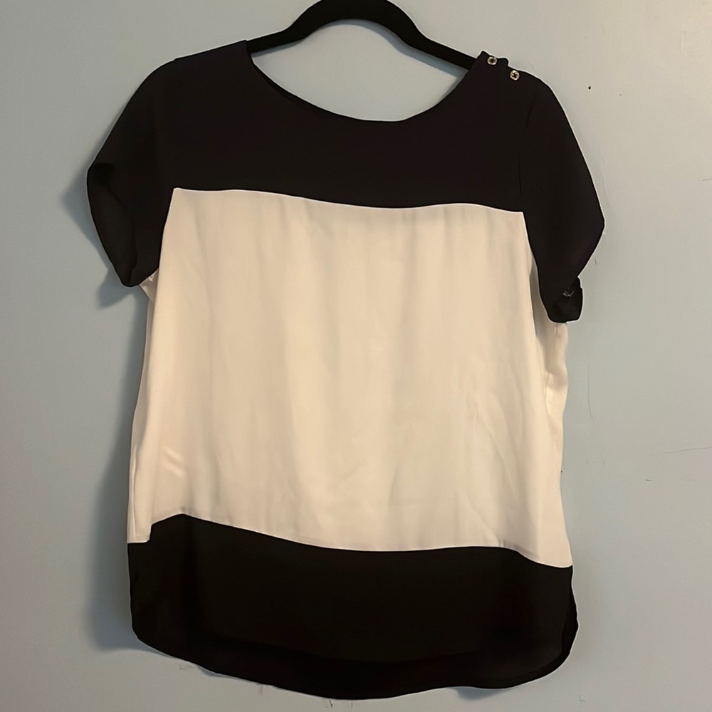Ann Taylor blouse navy, cream and black medium petite